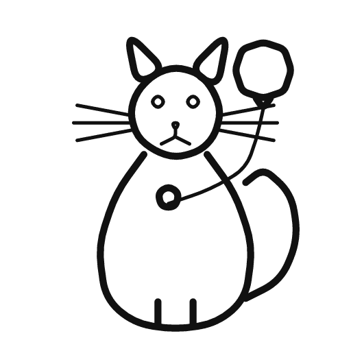 The blind result: a balloon jammed by the cat's ear, its string cutting through the face to a paw invented on the chest