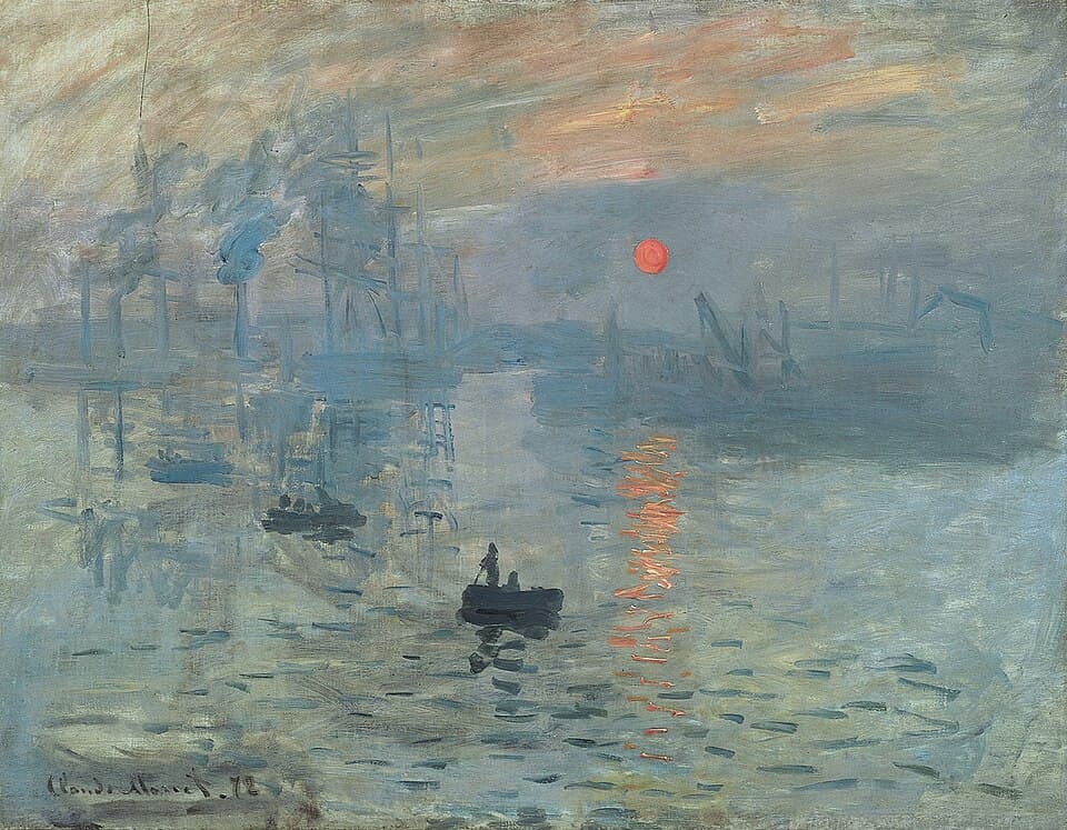 Claude Monet's Impression, Sunrise: the orange sun over a hazy harbor