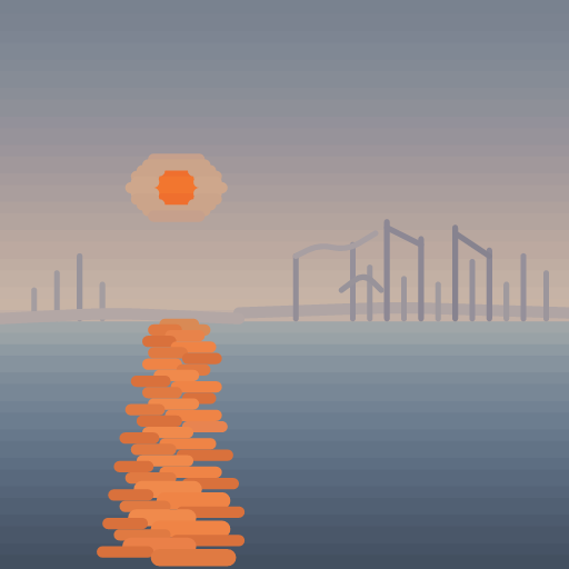 view_canvas return at call 185: the sun's reflection as a heavy solid orange pillar down the water